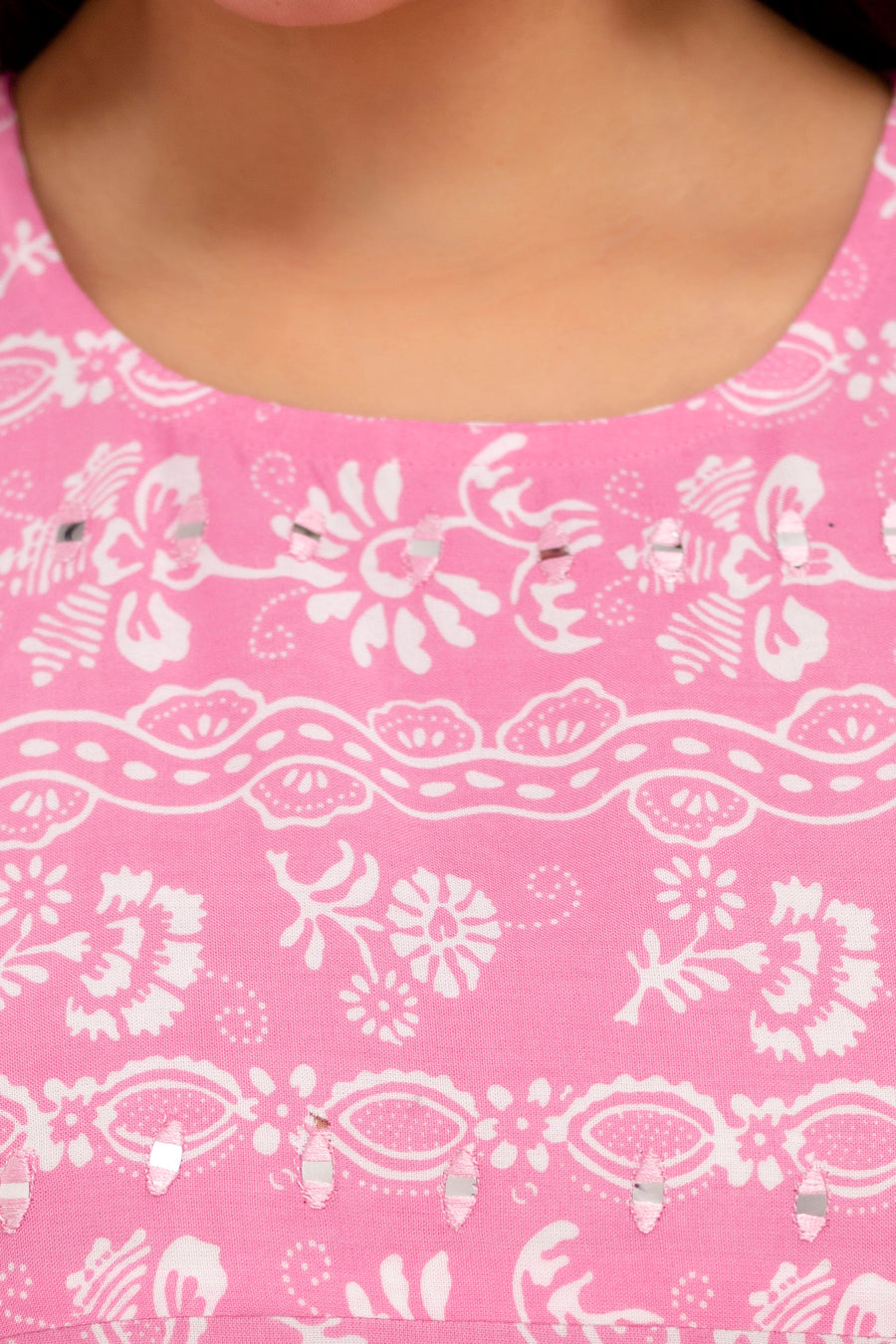 Baby Pink Delight: Sleeveless Rayon Kurta with Mirror Work