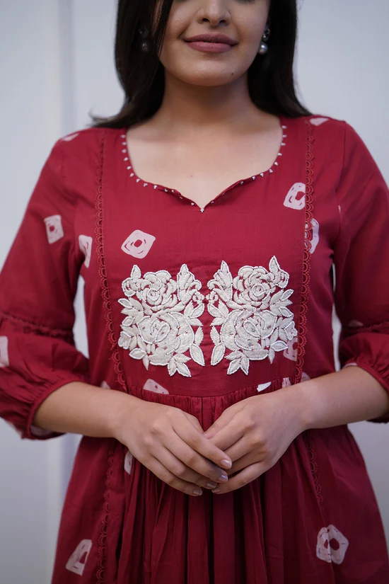 Red Royalty: Embroidered Anarkali Kurta Set