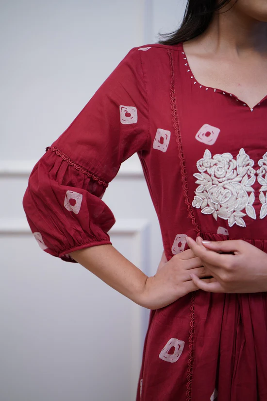 Red Royalty: Embroidered Anarkali Kurta Set