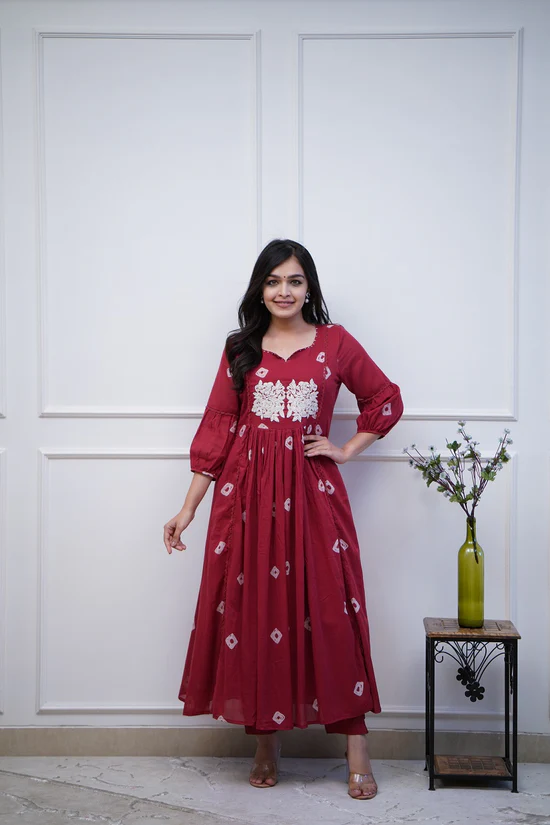 Red Royalty: Embroidered Anarkali Kurta Set