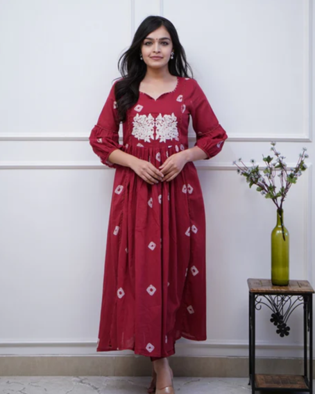 Red Royalty: Embroidered Anarkali Kurta Set