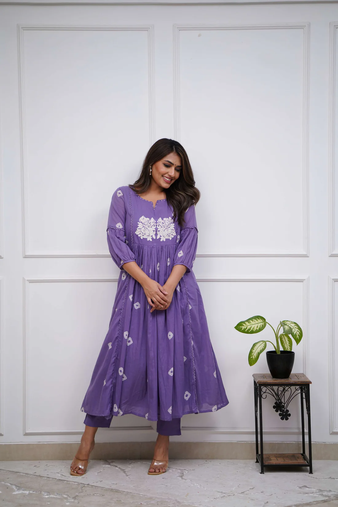 Purple Majesty: Embroidered Anarkali Kurta Set