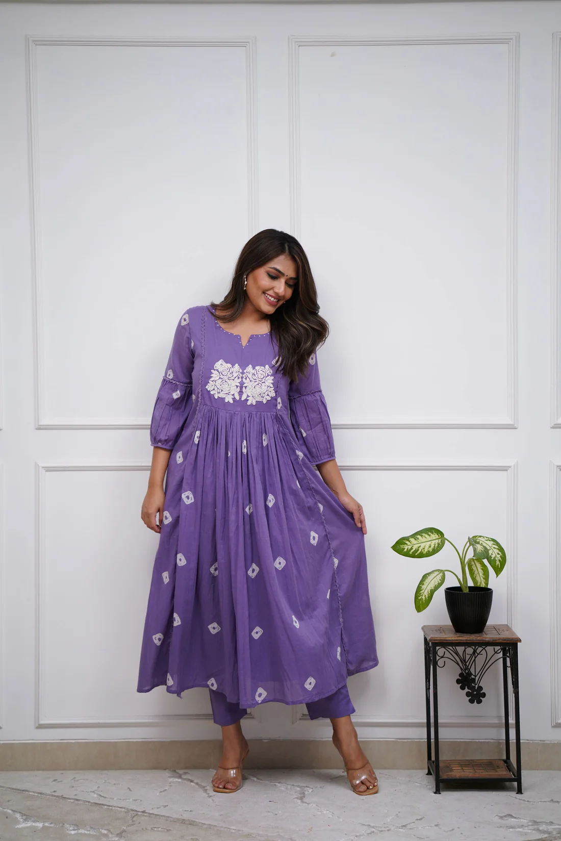 Purple Majesty: Embroidered Anarkali Kurta Set