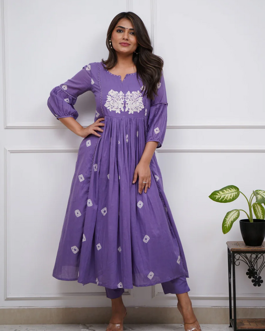 Purple Majesty: Embroidered Anarkali Kurta Set