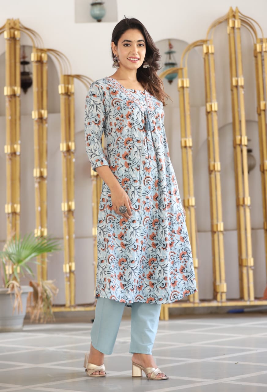 Graceful Grey Anarkali Cotton Kurta Set