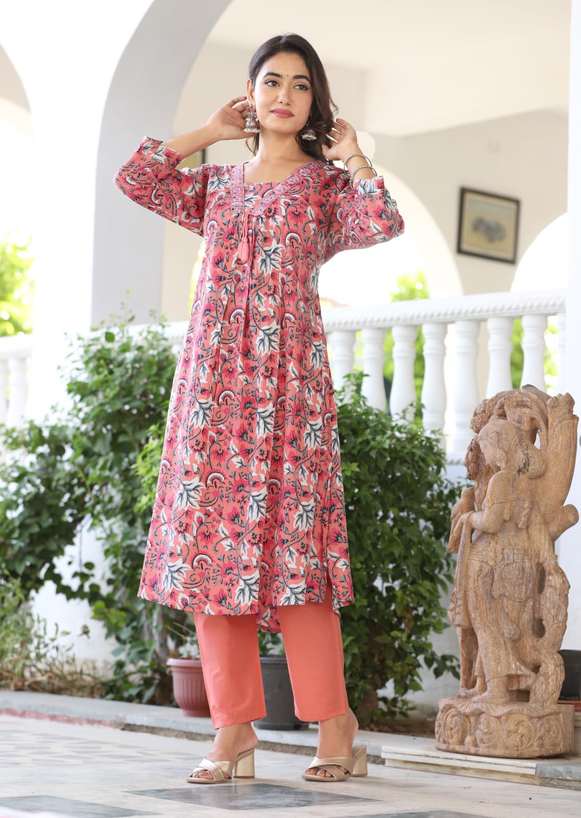 Graceful Pink Anarkali Cotton Kurta Set