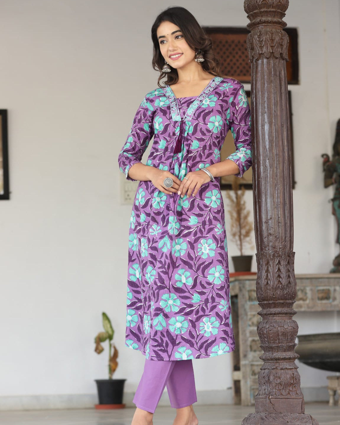 Vibrant Purple Anarkali Cotton Kurta Set