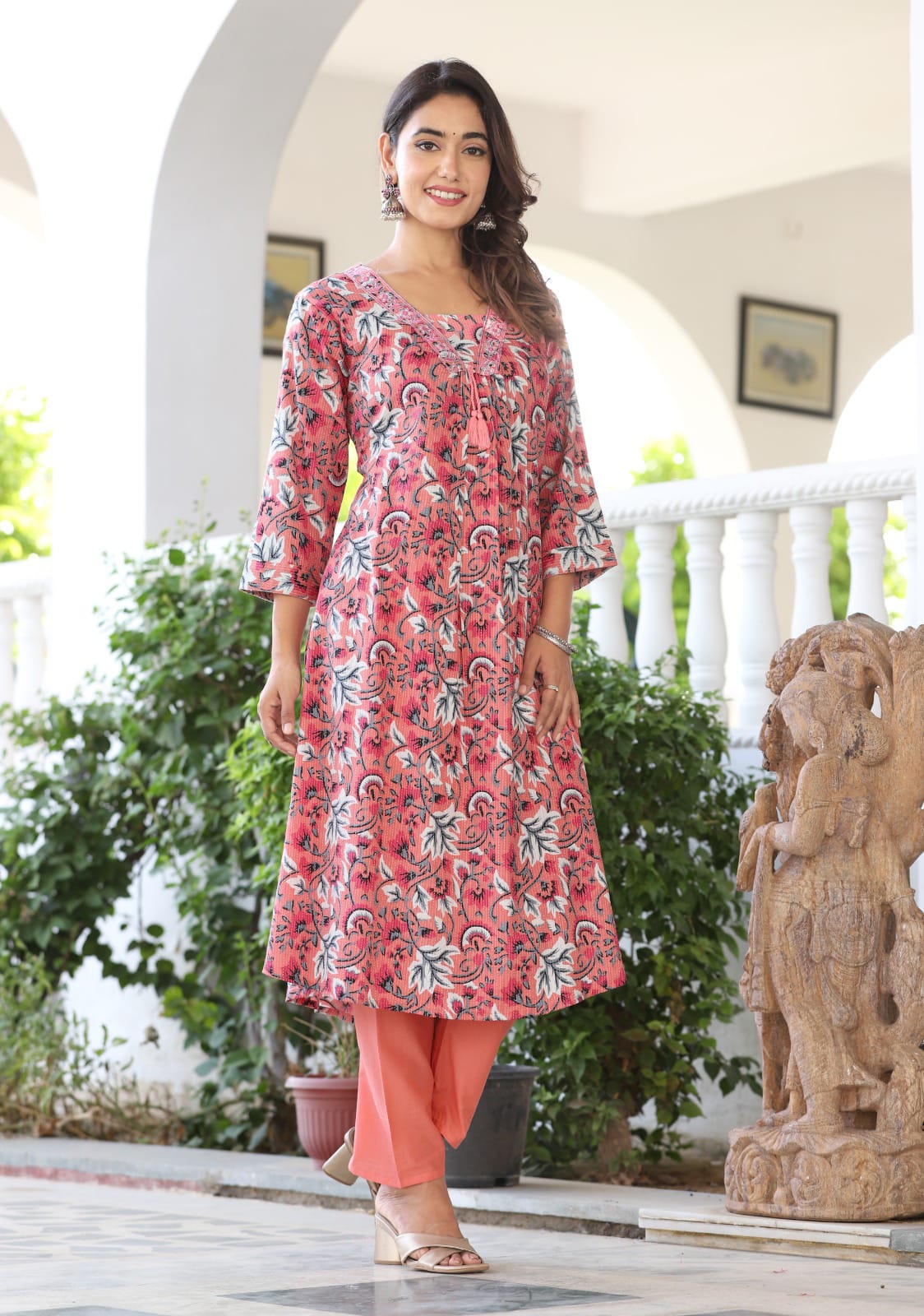 Graceful Pink Anarkali Cotton Kurta Set