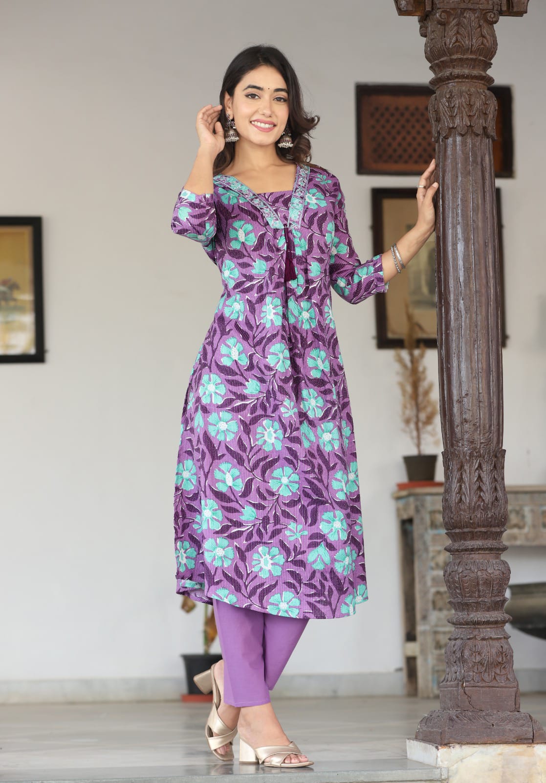 Vibrant Purple Anarkali Cotton Kurta Set