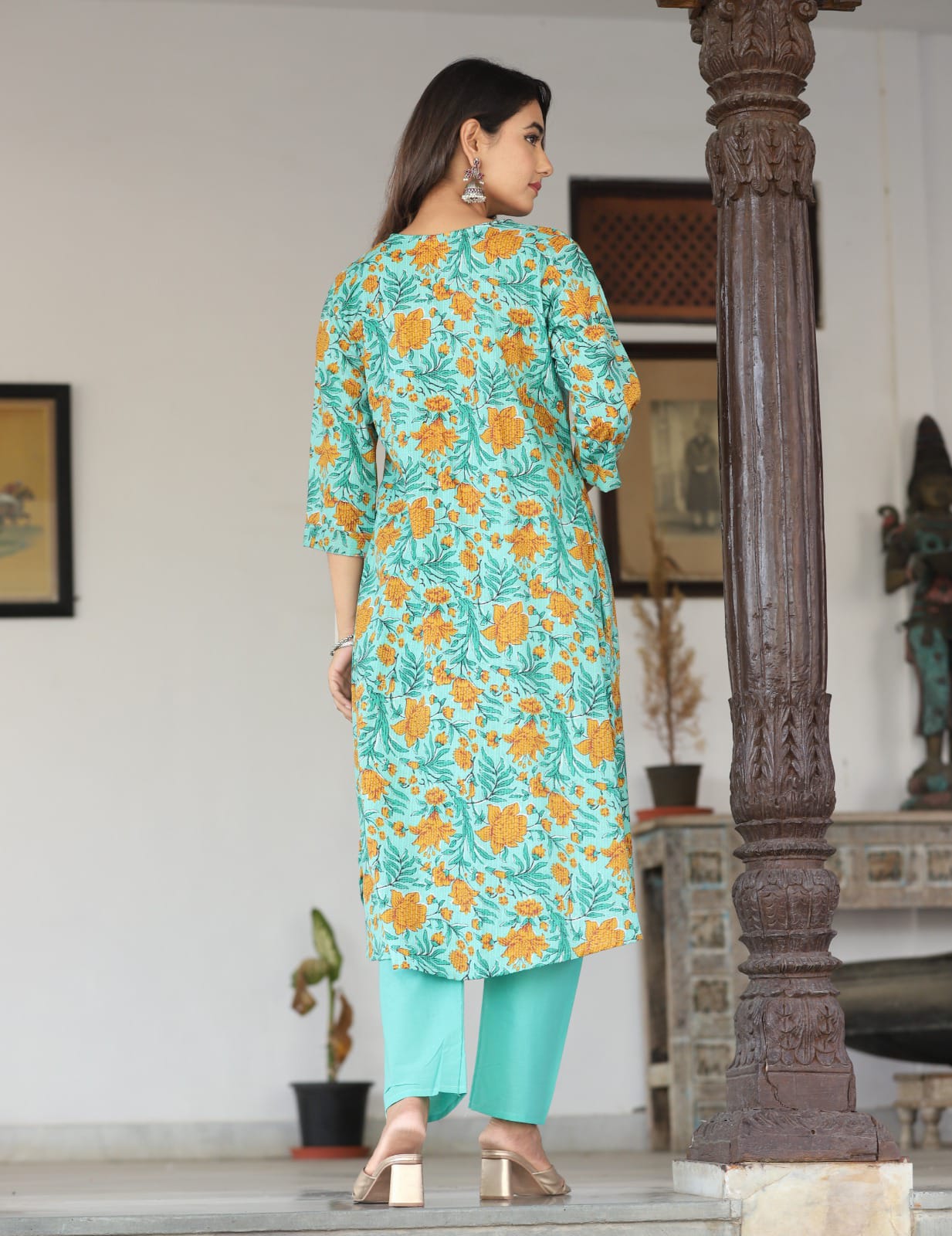 Vibrant Green Anarkali Cotton Kurta Set