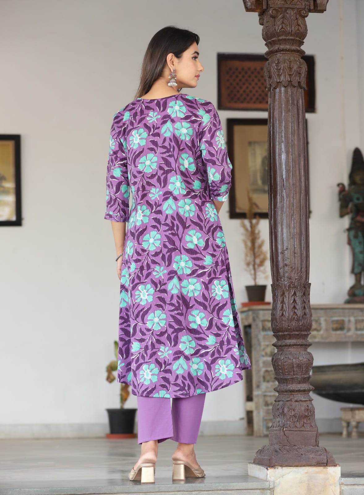 Vibrant Purple Anarkali Cotton Kurta Set