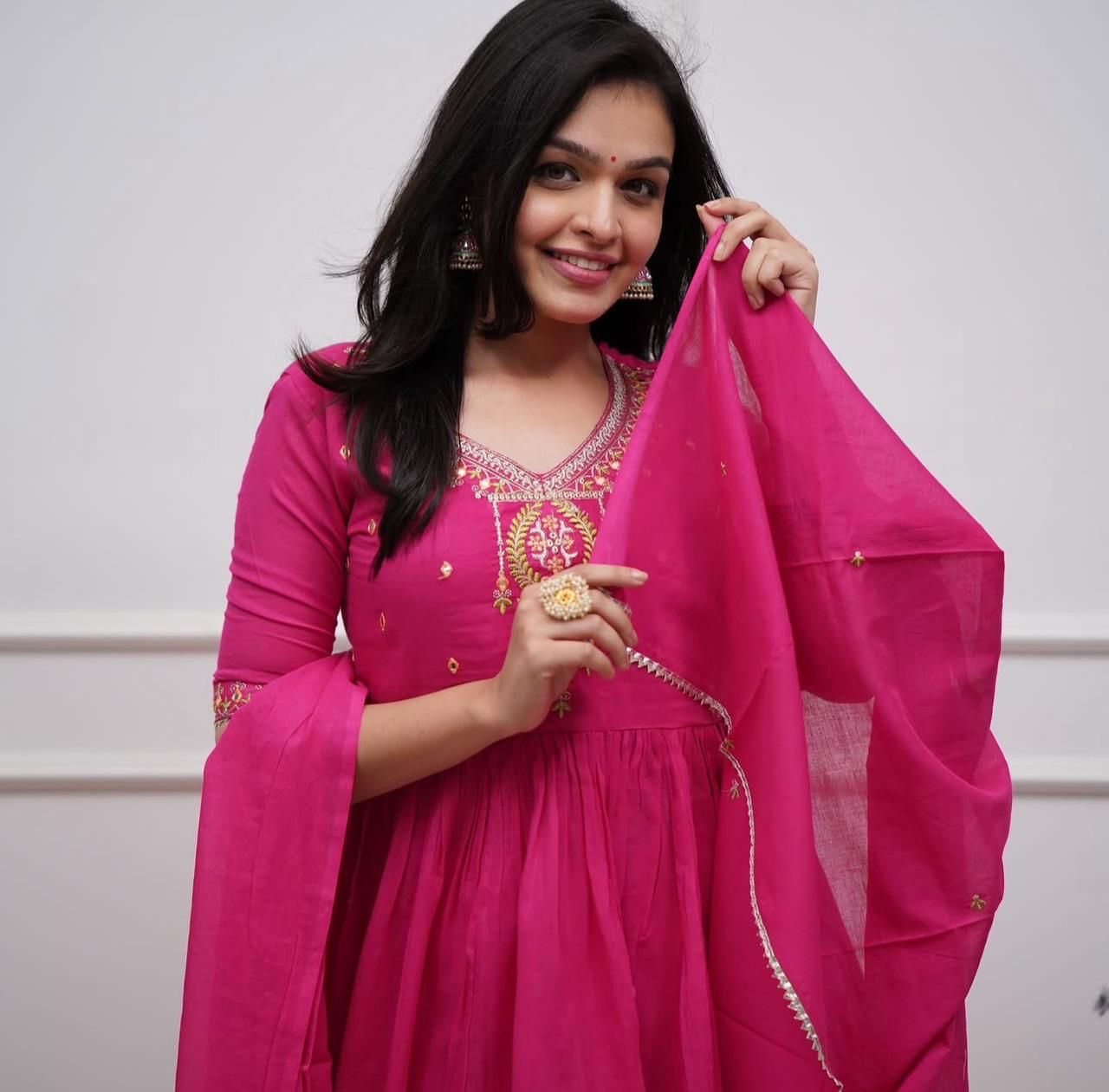 Pink Sharara Set: Embroidered Cotton Kurta with Gota Work Dupatta