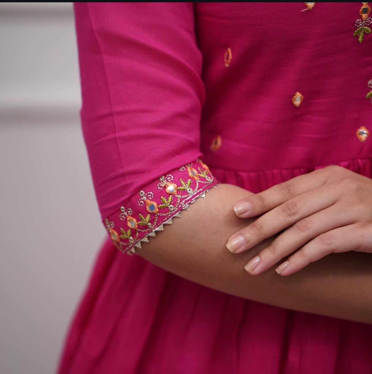 Pink Sharara Set: Embroidered Cotton Kurta with Gota Work Dupatta