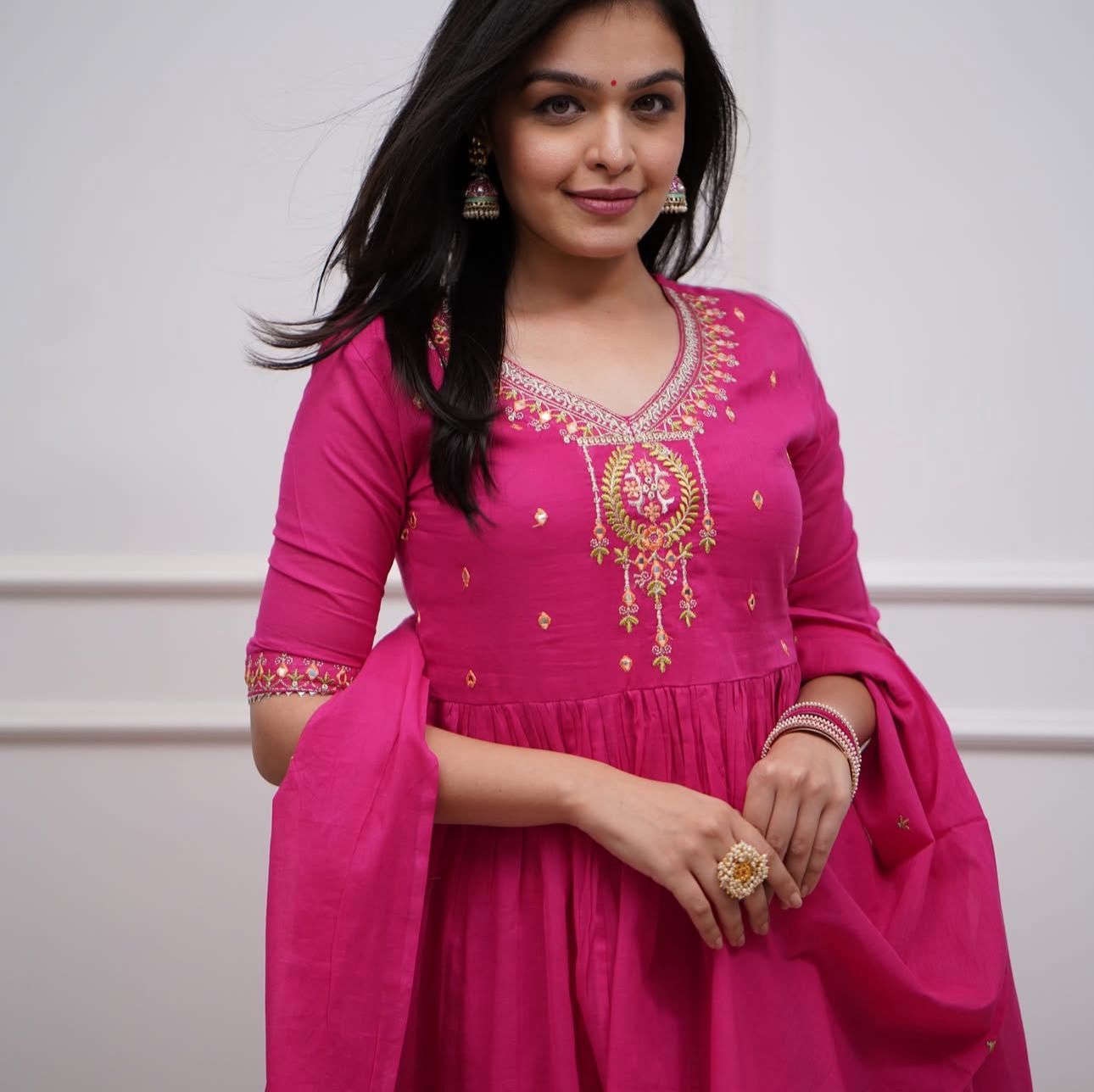 Pink Sharara Set: Embroidered Cotton Kurta with Gota Work Dupatta