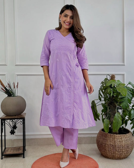 Purple Charm: Chikankari Cotton Kurta Set