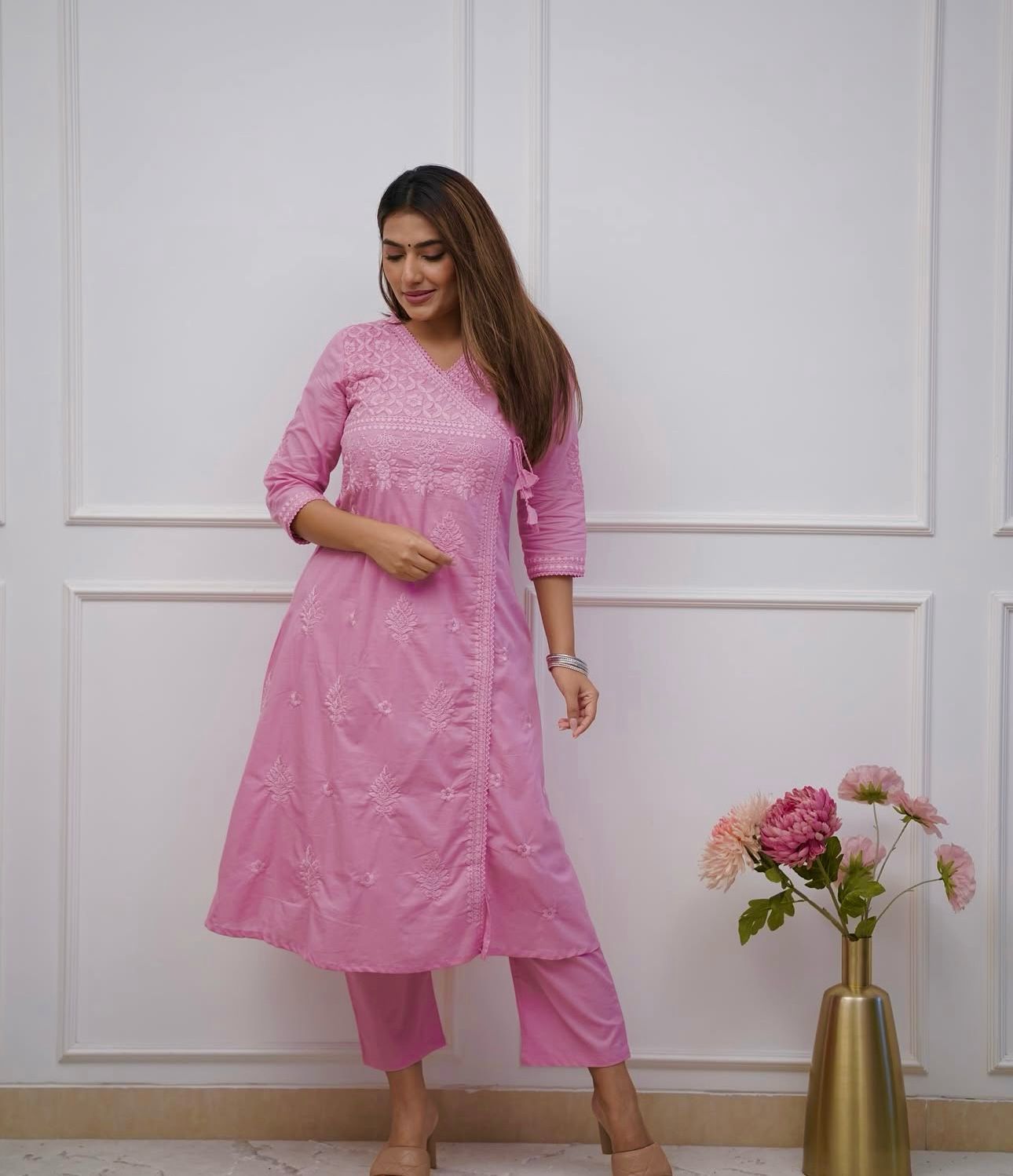 Pink Elegance: Chikankari Cotton Kurta Set