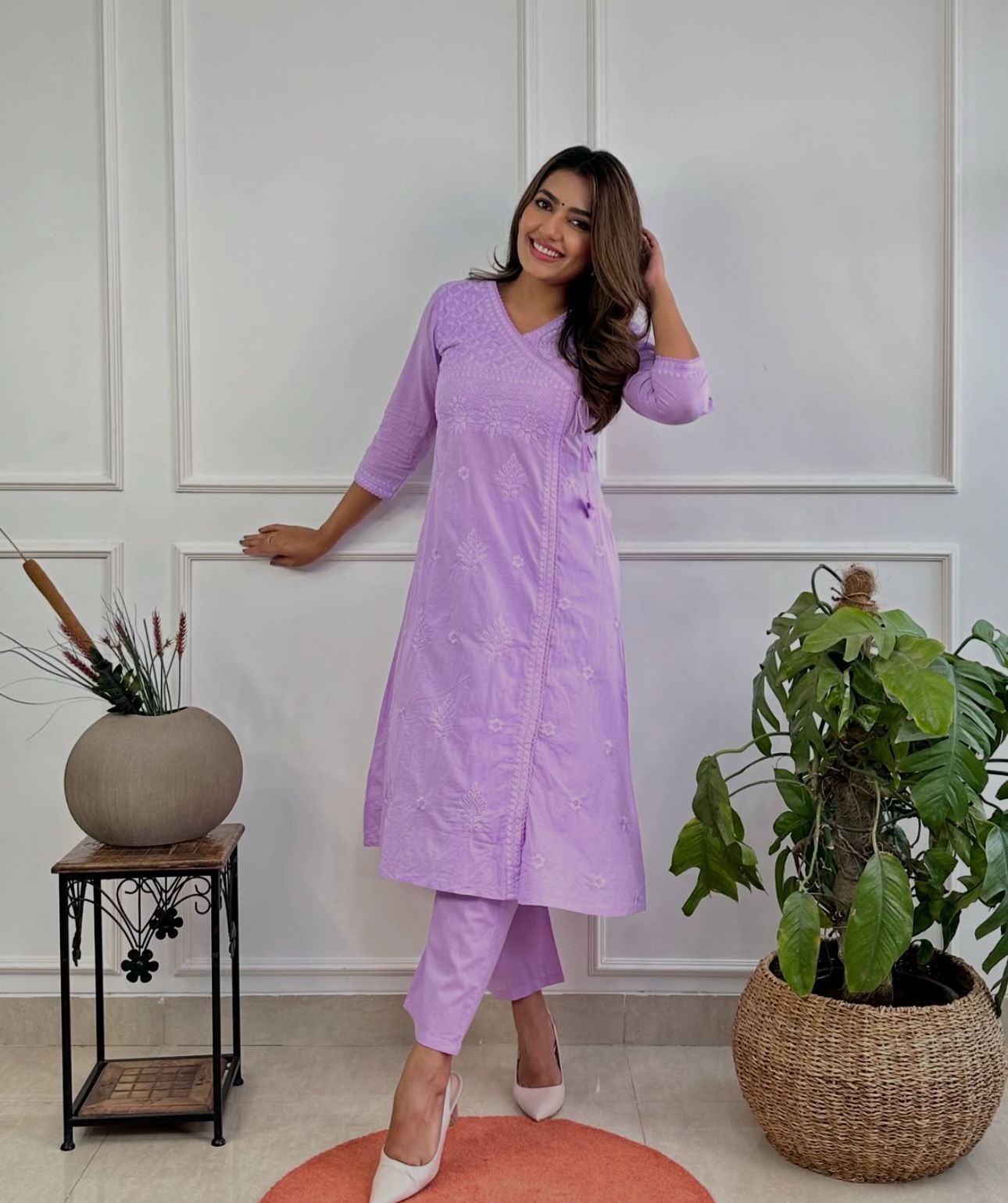 Purple Charm: Chikankari Cotton Kurta Set