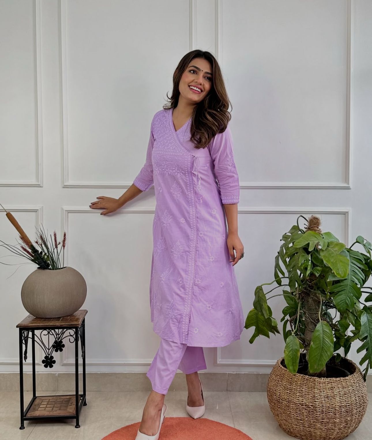 Purple Charm: Chikankari Cotton Kurta Set