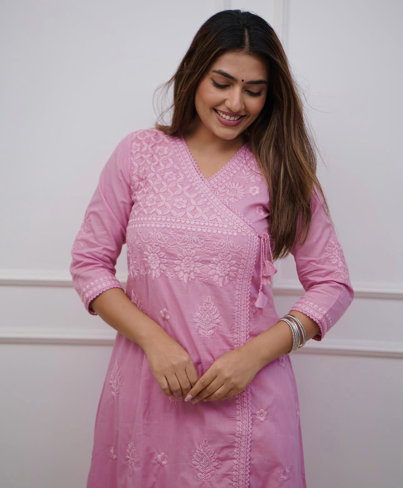 Pink Elegance: Chikankari Cotton Kurta Set