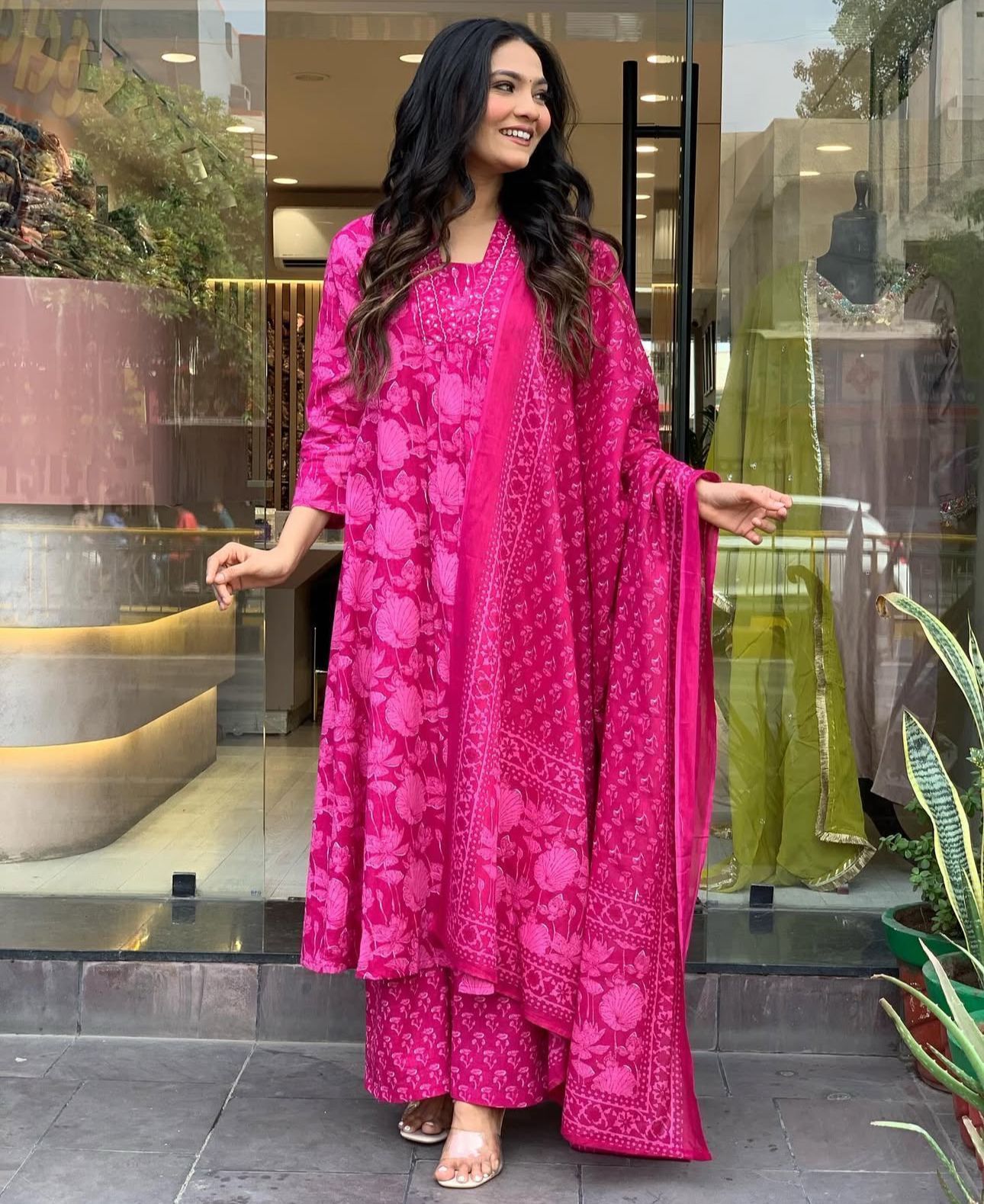 Pink Elegance: Embroidered Cotton Kurta Set