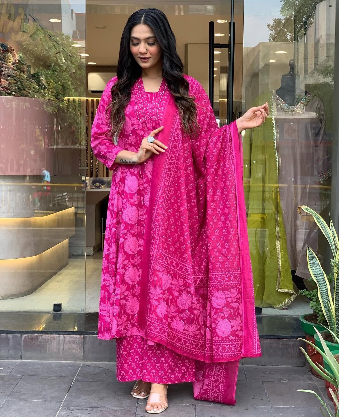 Pink Elegance: Embroidered Cotton Kurta Set