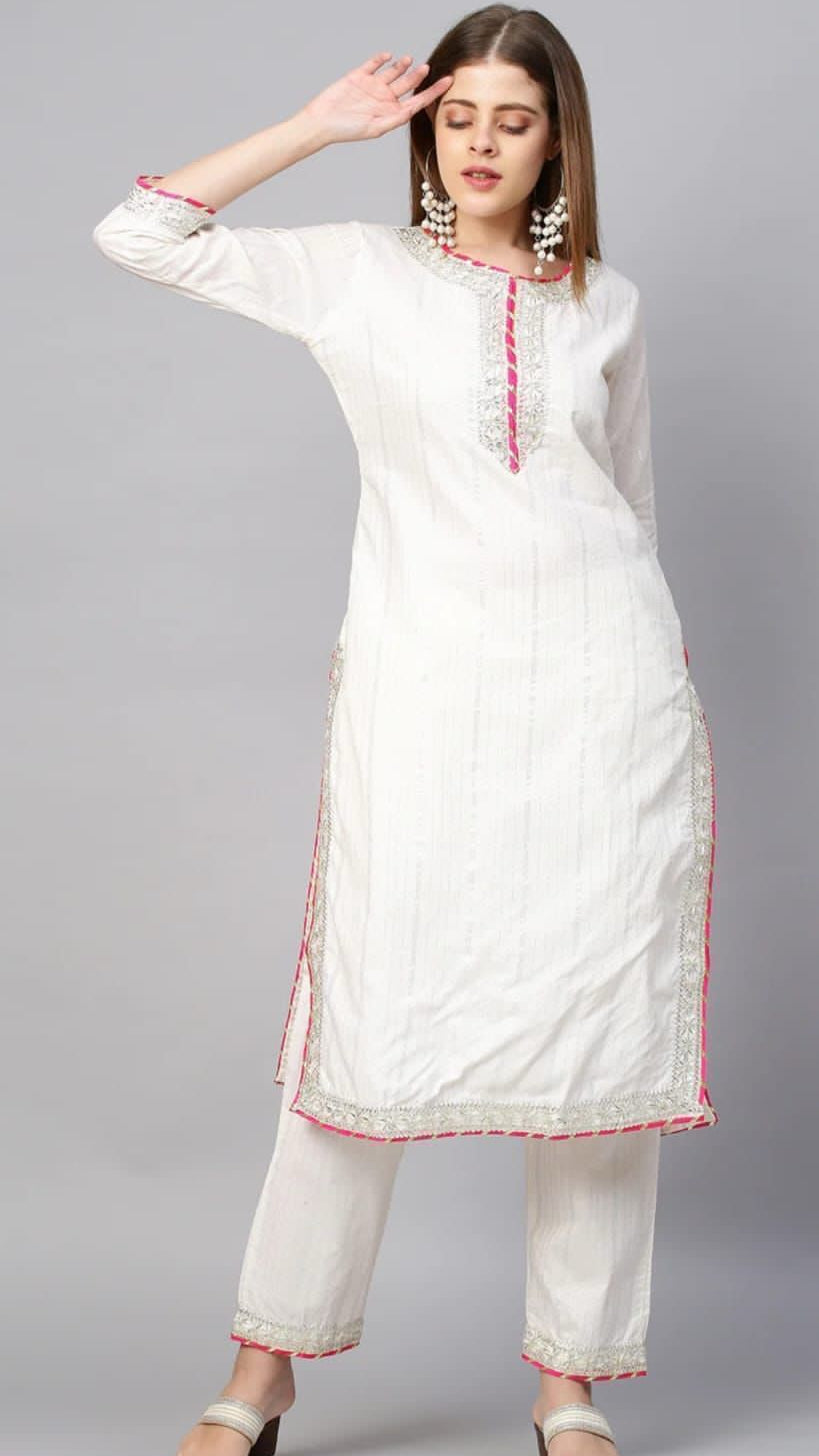 White Magic: Lurex Kurta Set with Bandhej Dupatta