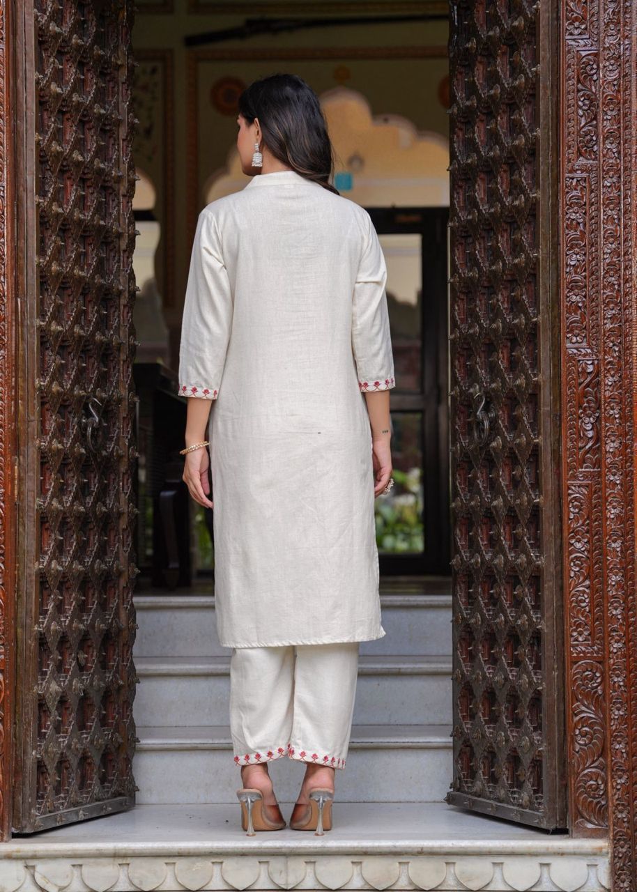 White Bliss: Cotton Flex Kurta Set with Khadi Silk Dupatta