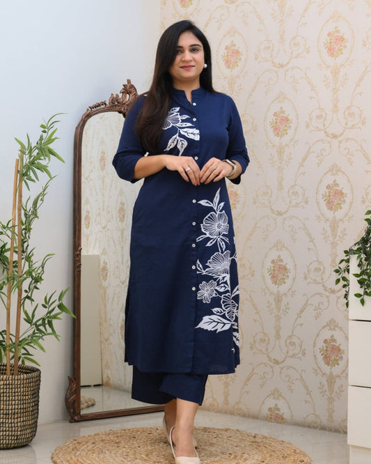 Royal Blue Charm: Button Work Rayon Co-ord Set