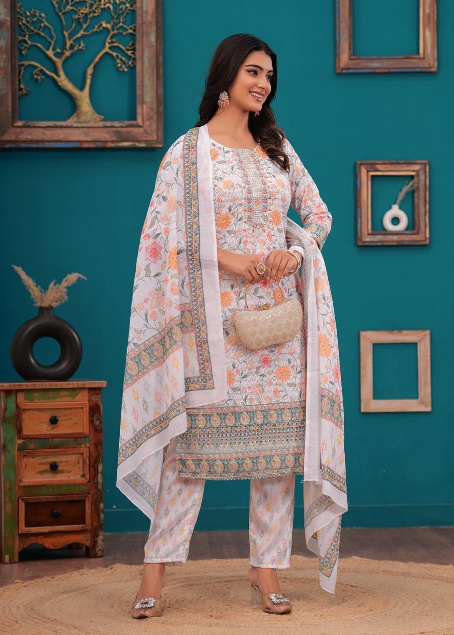 Elegant Printed Chikankari Cotton Set