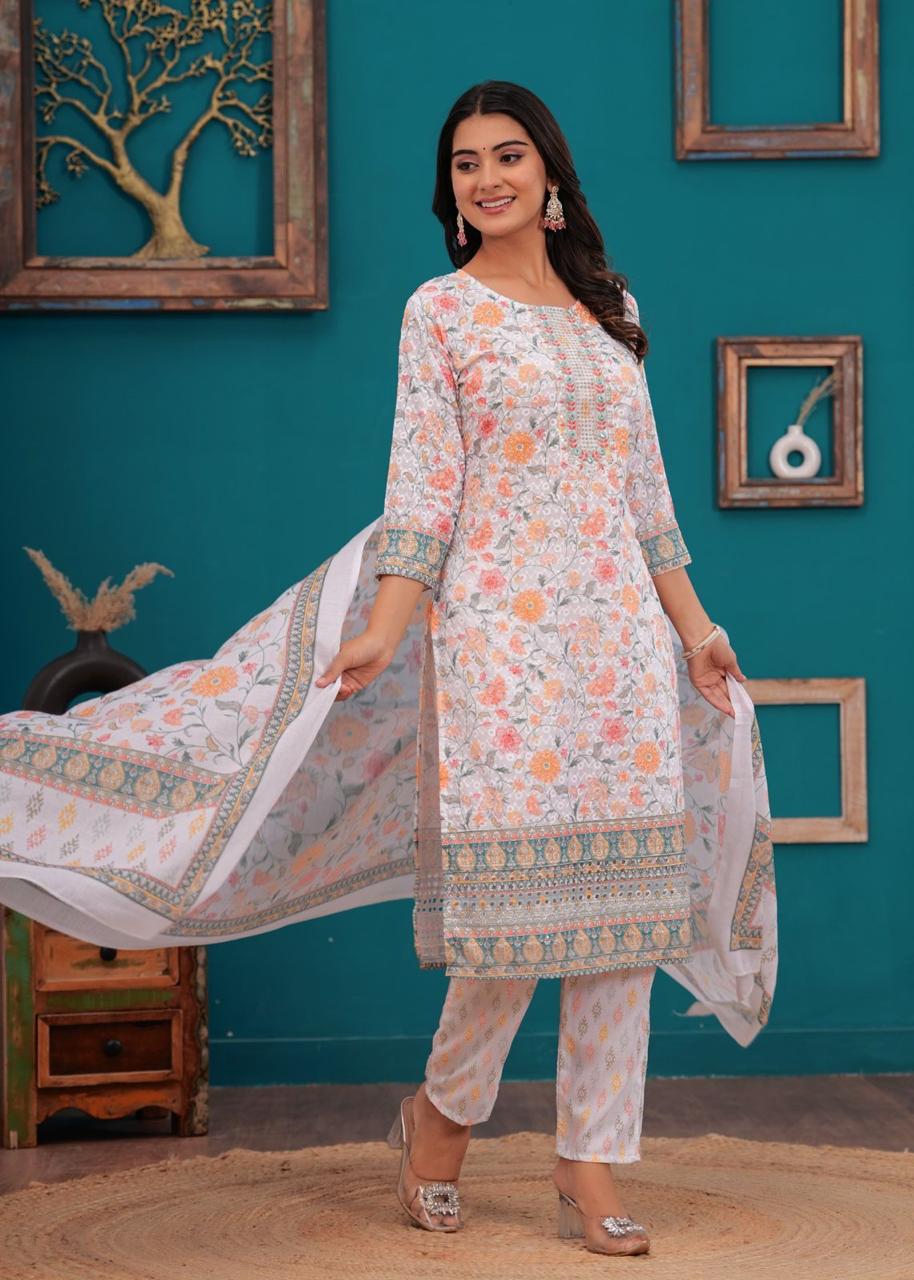 Elegant Printed Chikankari Cotton Set