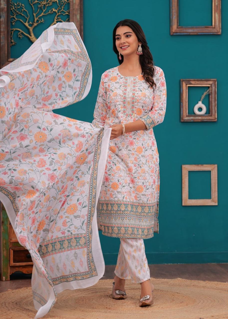 Elegant Printed Chikankari Cotton Set