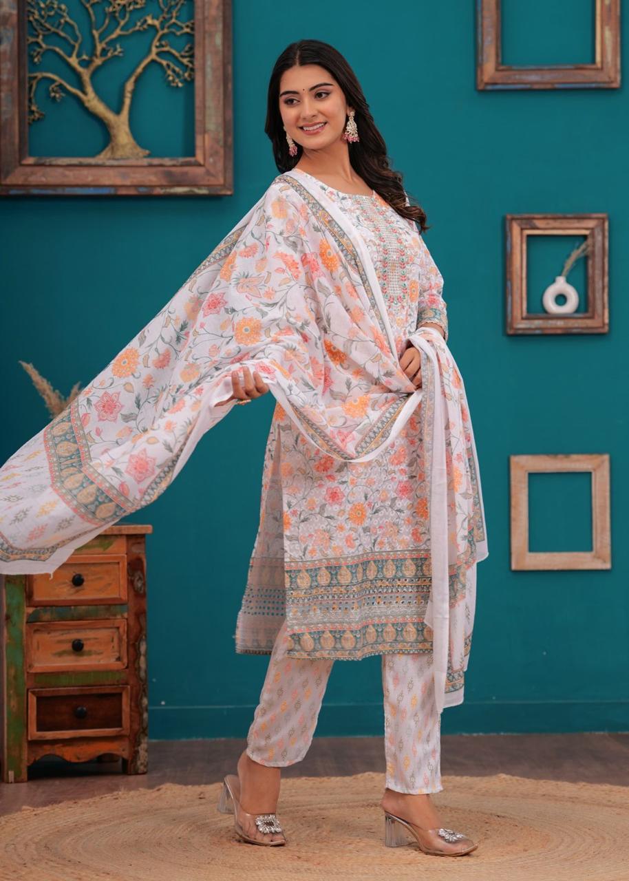 Elegant Printed Chikankari Cotton Set