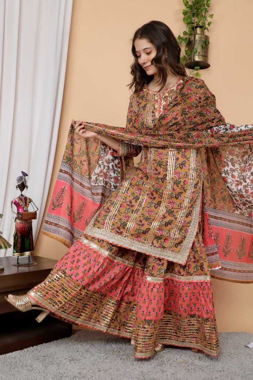 Elegant Beige Gota Work Sharara Set