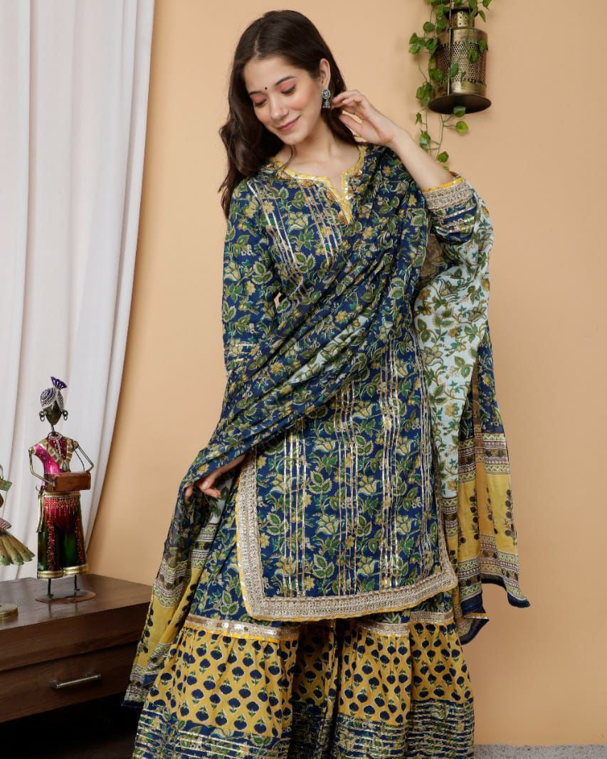 Elegant Green Gota Work Sharara Set