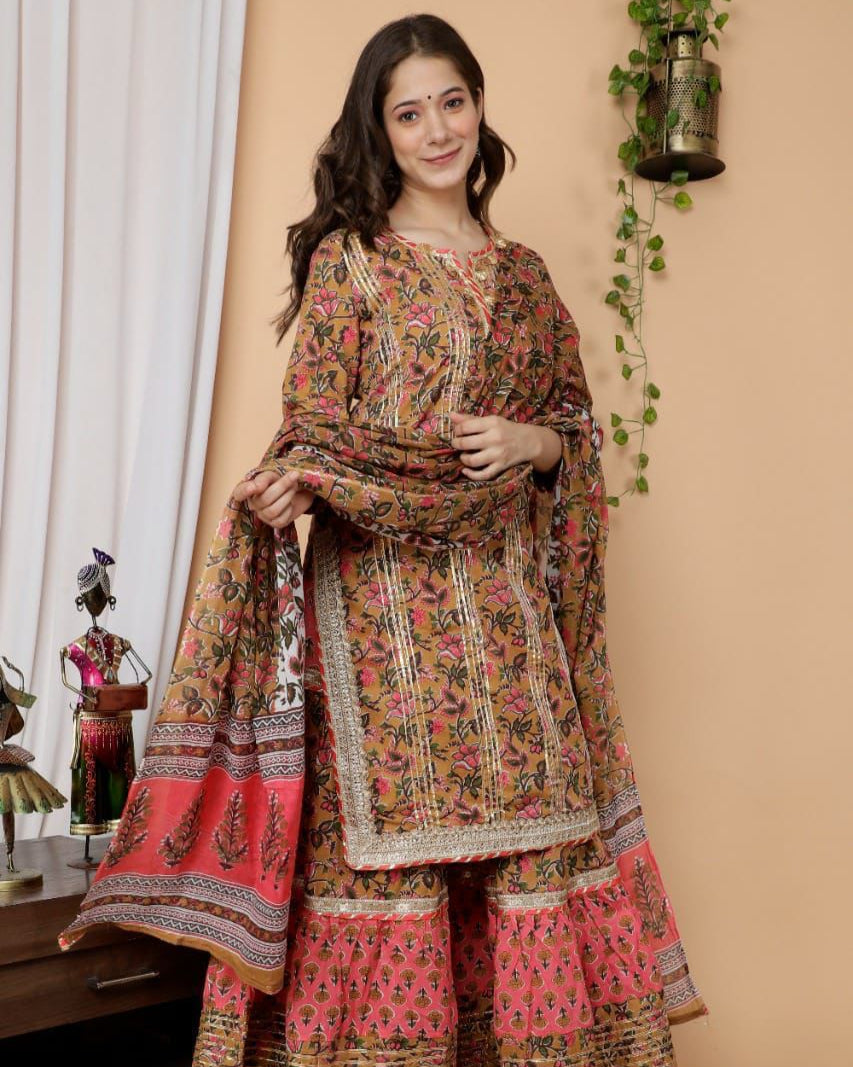 Elegant Beige Gota Work Sharara Set