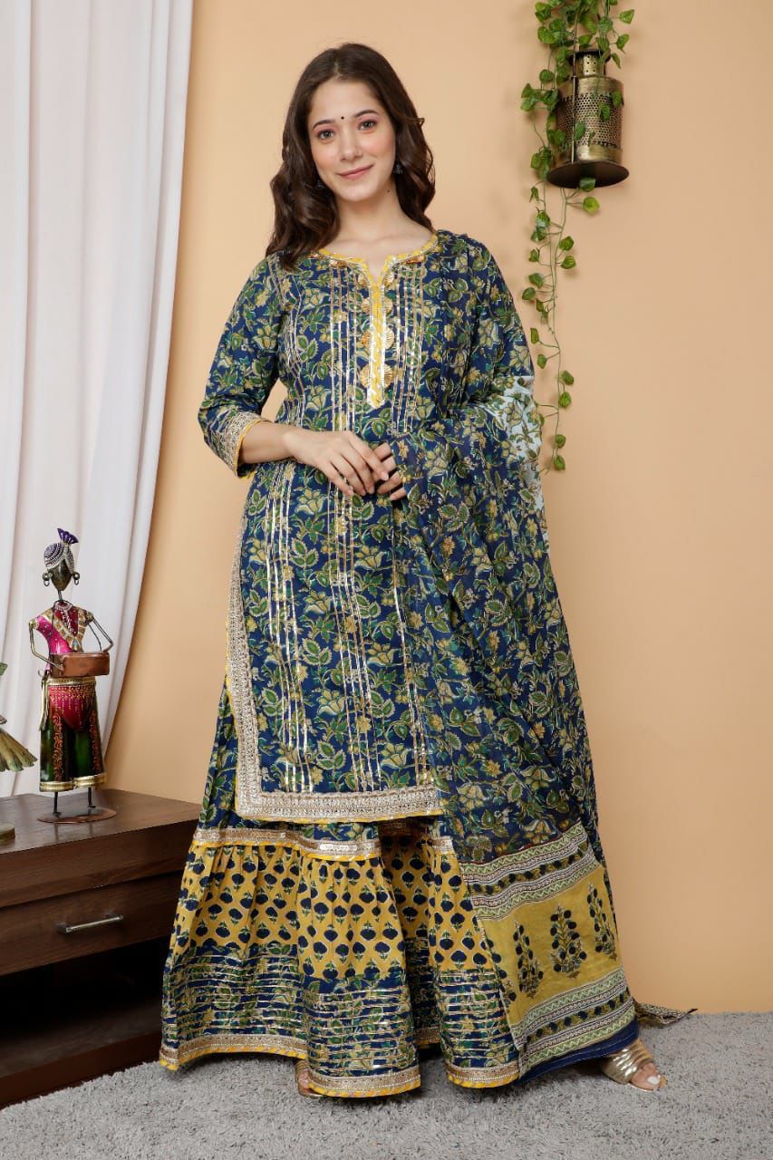 Elegant Green Gota Work Sharara Set