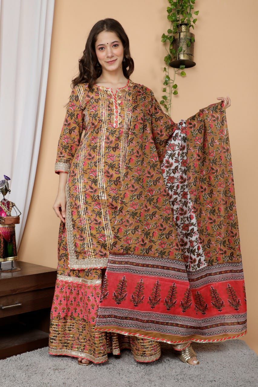 Elegant Beige Gota Work Sharara Set