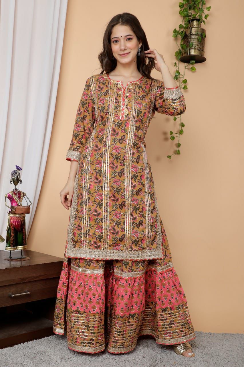 Elegant Beige Gota Work Sharara Set