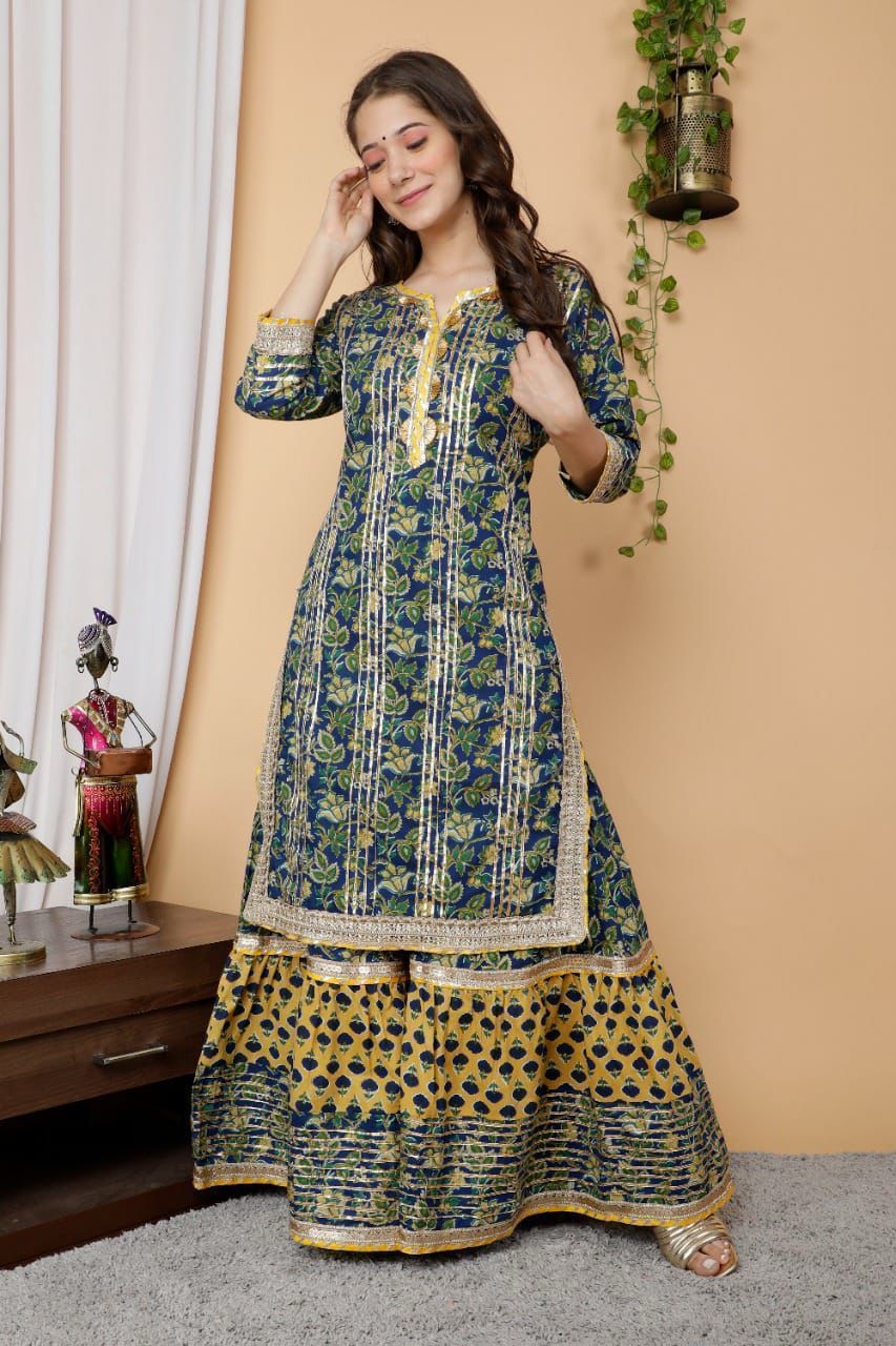 Elegant Green Gota Work Sharara Set