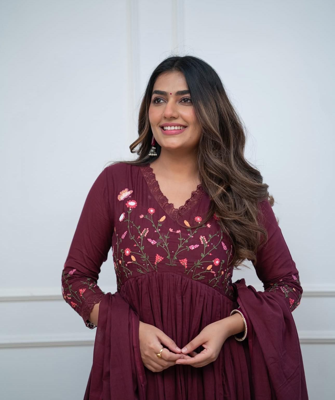 Elegant Maroon Anarkali Cotton Kurta Set