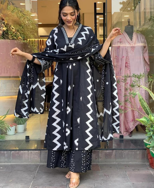 Black Anarkali Suit with White Embroidery