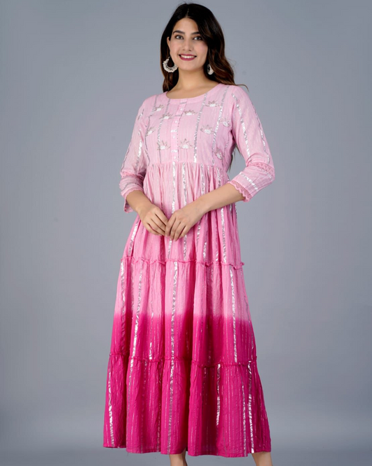 Pink Tie-Dye Adda Handwork Dress