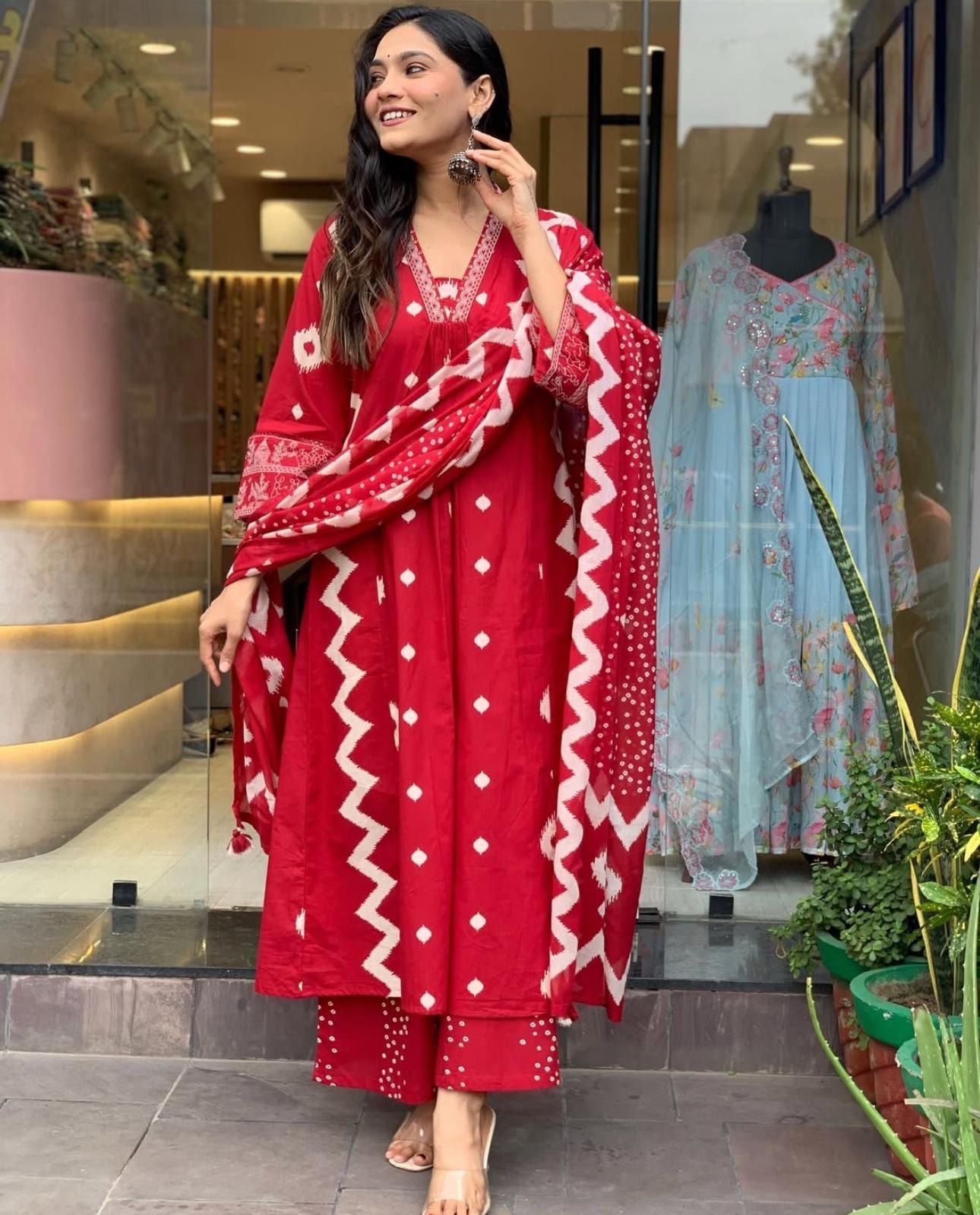 Red Anarkali Suit with Embroidery