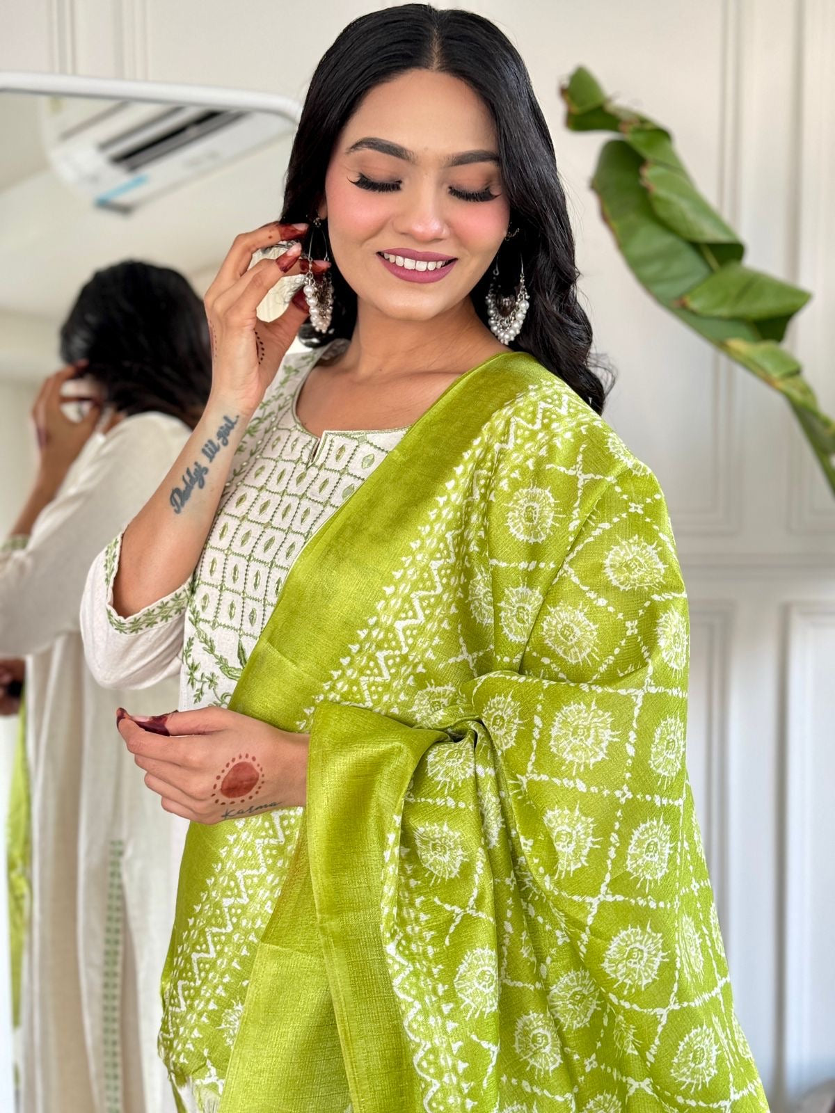 Elegant White & Green Embroidered Kurta Set