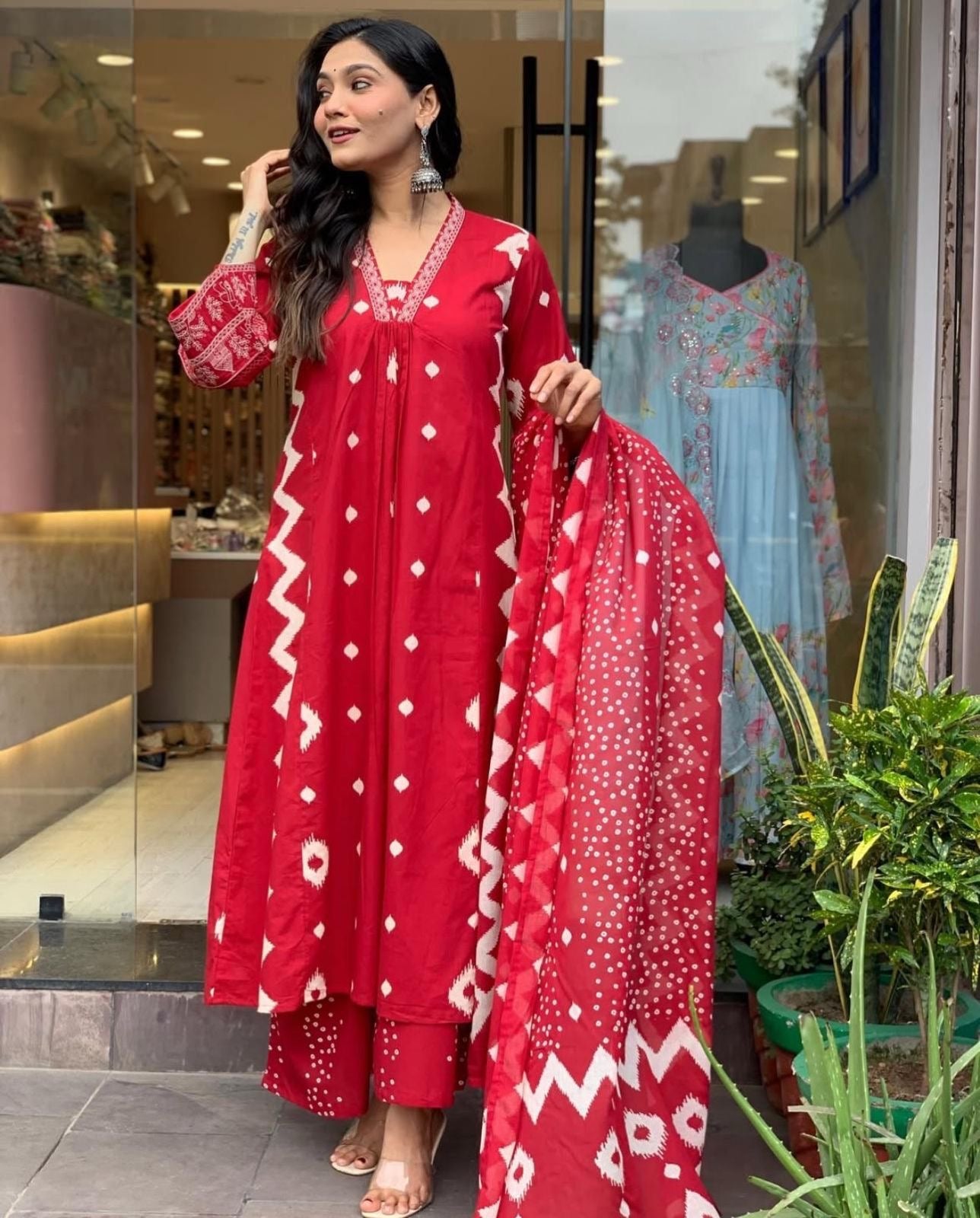 Red Anarkali Suit with Embroidery