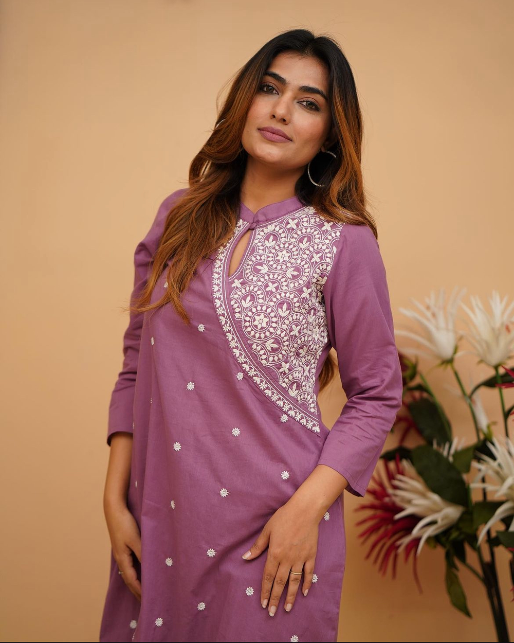 Purple Royalty: Embroidered Cotton Kurta Set