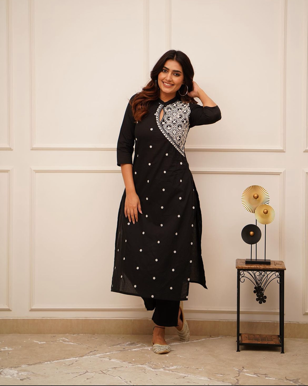 Black Elegance: Embroidered Cotton Kurta Set